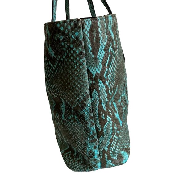 Lucchese Python Tote Bag Turquoise Leather Black Reptile Western Coastal Cowgirl - Picture 9 of 16